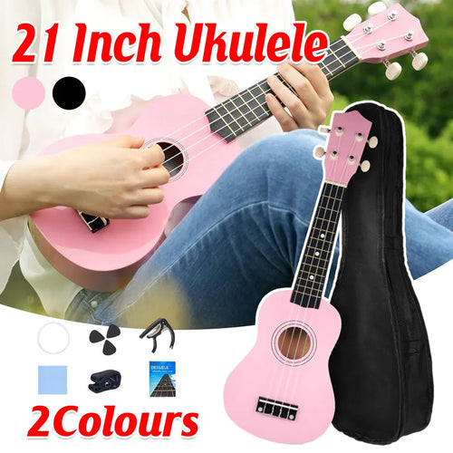 21 Inch Ukulele Beginner 4 String Small Guitar Easy To Learn Clear Sound Use - Black
