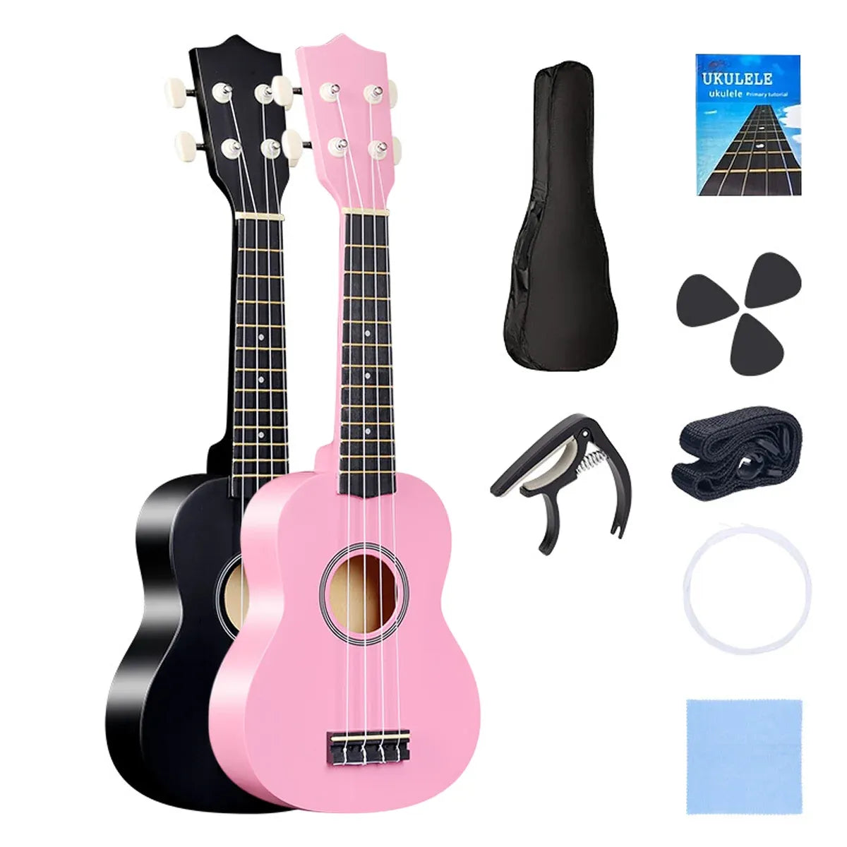 21 Inch Ukulele Beginner 4 String Small Guitar Easy To Learn Clear Sound Use - Black