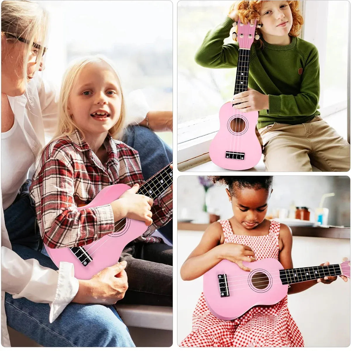 21 Inch Ukulele Beginner 4 String Small Guitar Easy To Learn Clear Sound Use - Black