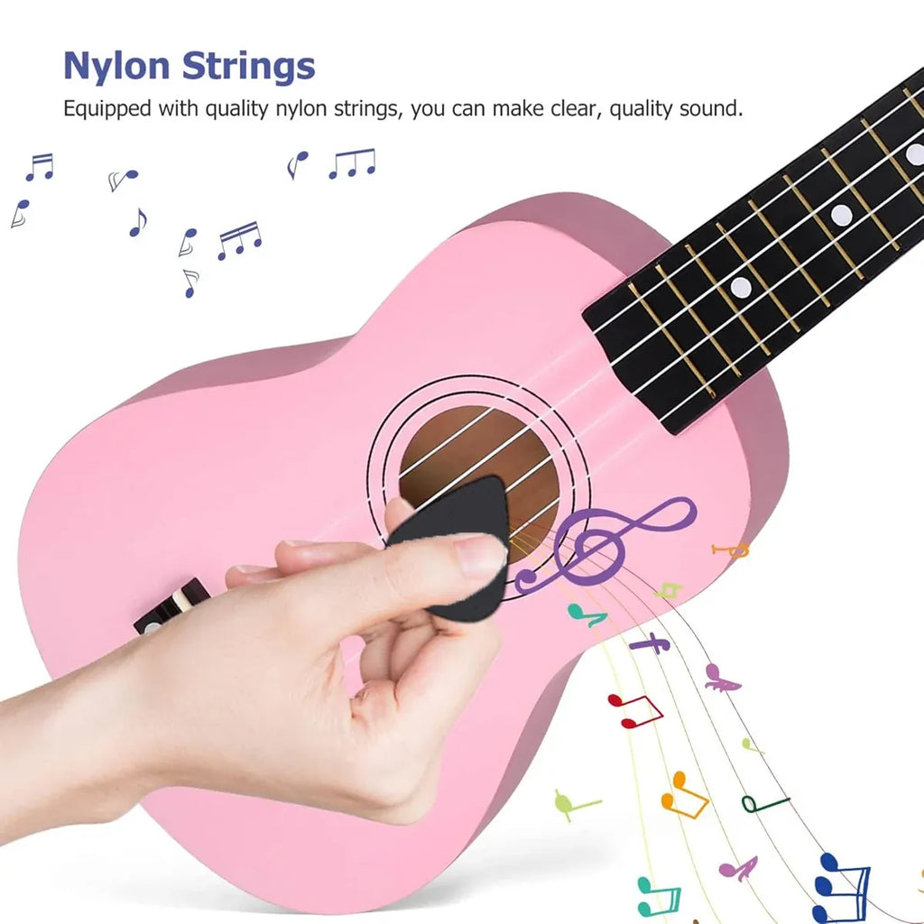 21 Inch Ukulele Beginner 4 String Small Guitar Easy To Learn Clear Sound Use - Black