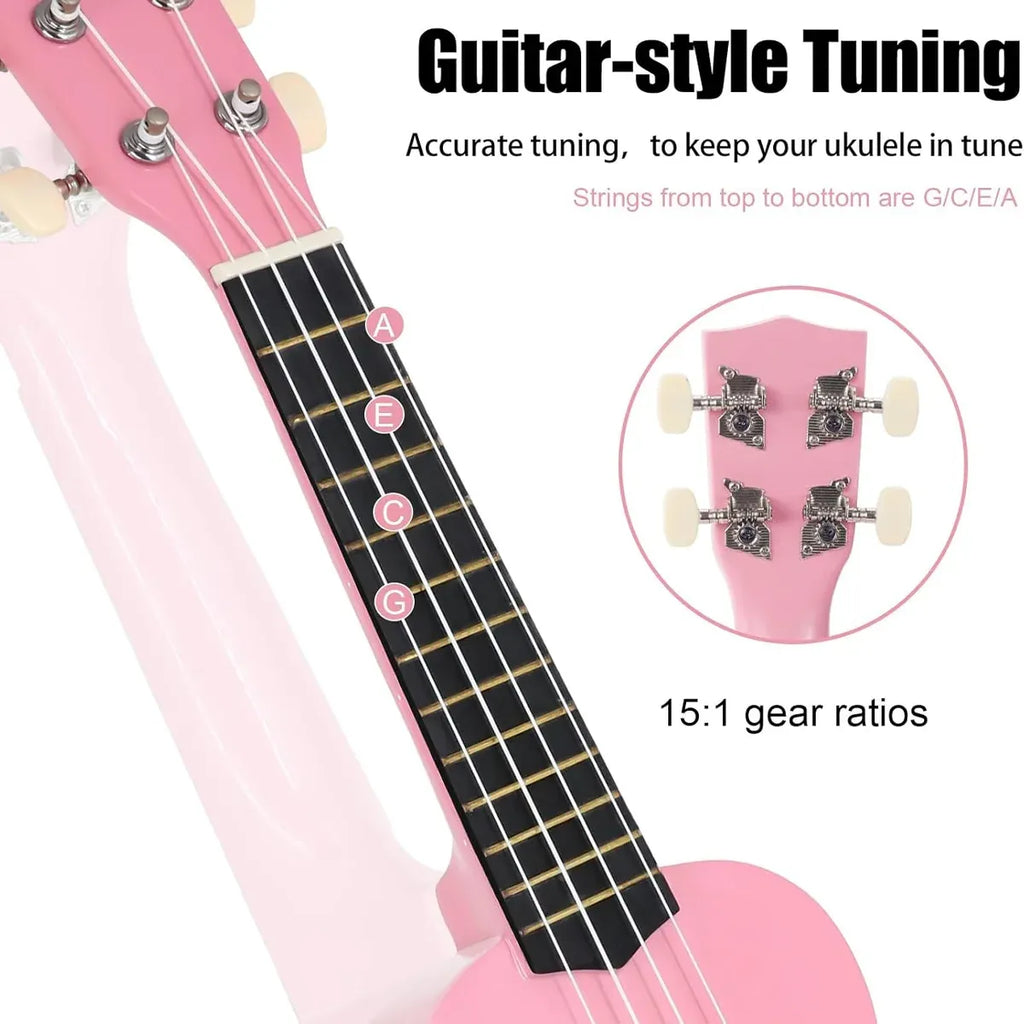 21 Inch Ukulele Beginner 4 String Small Guitar Easy To Learn Clear Sound Use - Pink