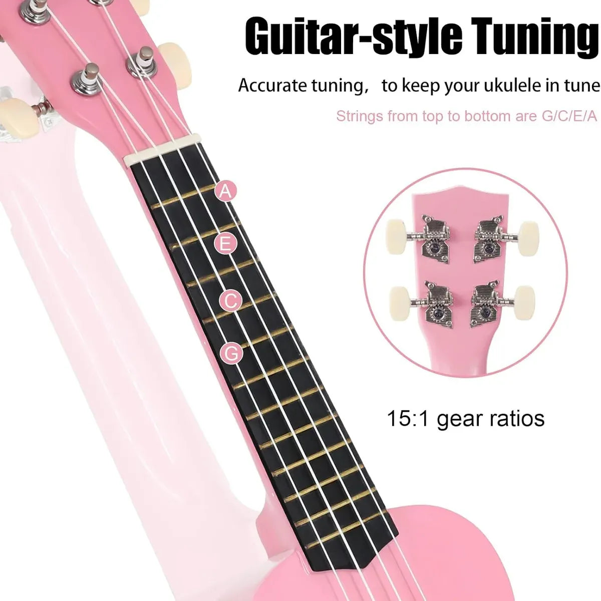 21 Inch Ukulele Beginner 4 String Small Guitar Easy To Learn Clear Sound Use - Pink