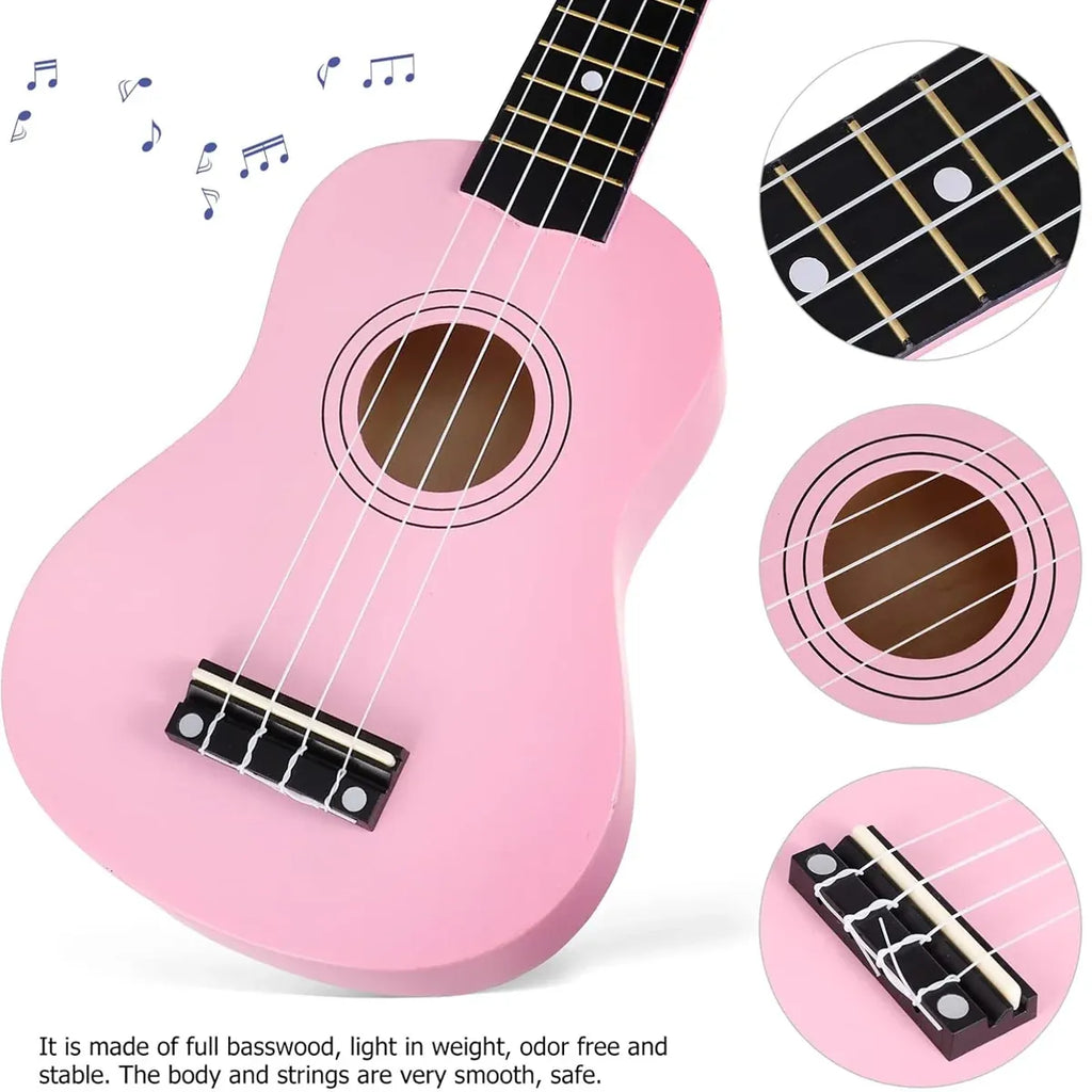 21 Inch Ukulele Beginner 4 String Small Guitar Easy To Learn Clear Sound Use - Pink