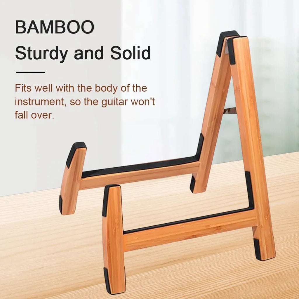 Bamboo Guitar Stand Foldable Adjustable Non Slip Multi Instrument A Frame 35cm