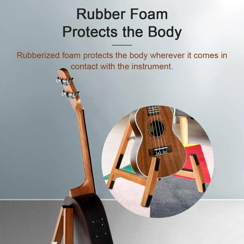 Bamboo Guitar Stand Foldable Adjustable Non Slip Multi Instrument A Frame 35cm
