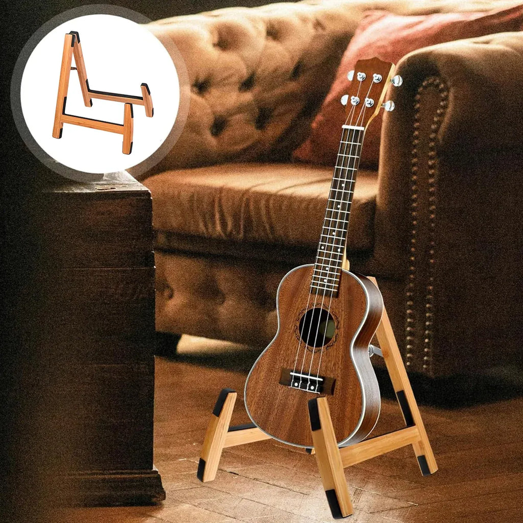 Bamboo Guitar Stand Foldable Adjustable Non Slip Multi Instrument A Frame 35cm