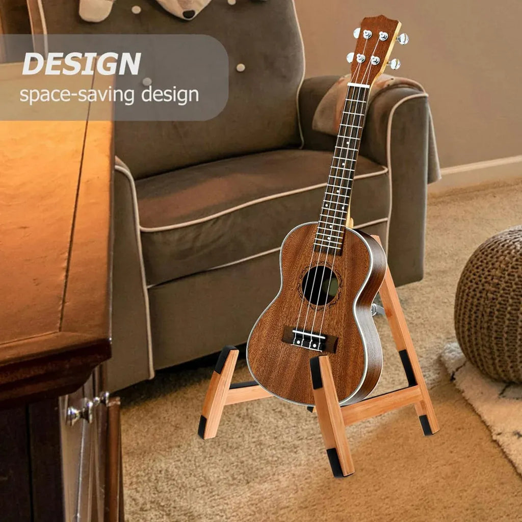 Bamboo Guitar Stand Foldable Adjustable Non Slip Multi Instrument A Frame 35cm