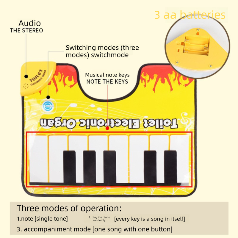 Yellow Electronic Toilet Piano Mat - Funny Musical Floor Keyboard for Bathroom Entertainment - Novelty Gag Gift & Potty Training Toy - Waterproof & Non-Slip - Fits Standard Toilets