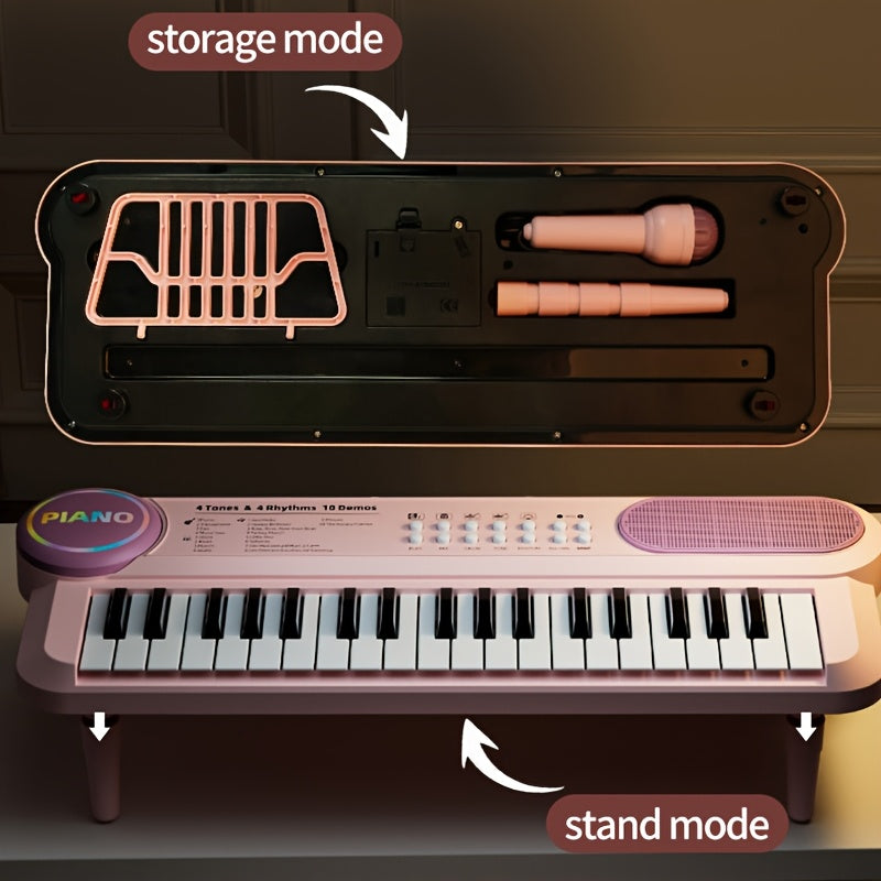 Portable Kids' Electronic Piano with Sheet Music and Microphone - Professional 37-Key Tactile Feedback, Support Recording & Multiple Performance Modes, Beginner-Friendly & Durable Musical Toy(Rose Red)